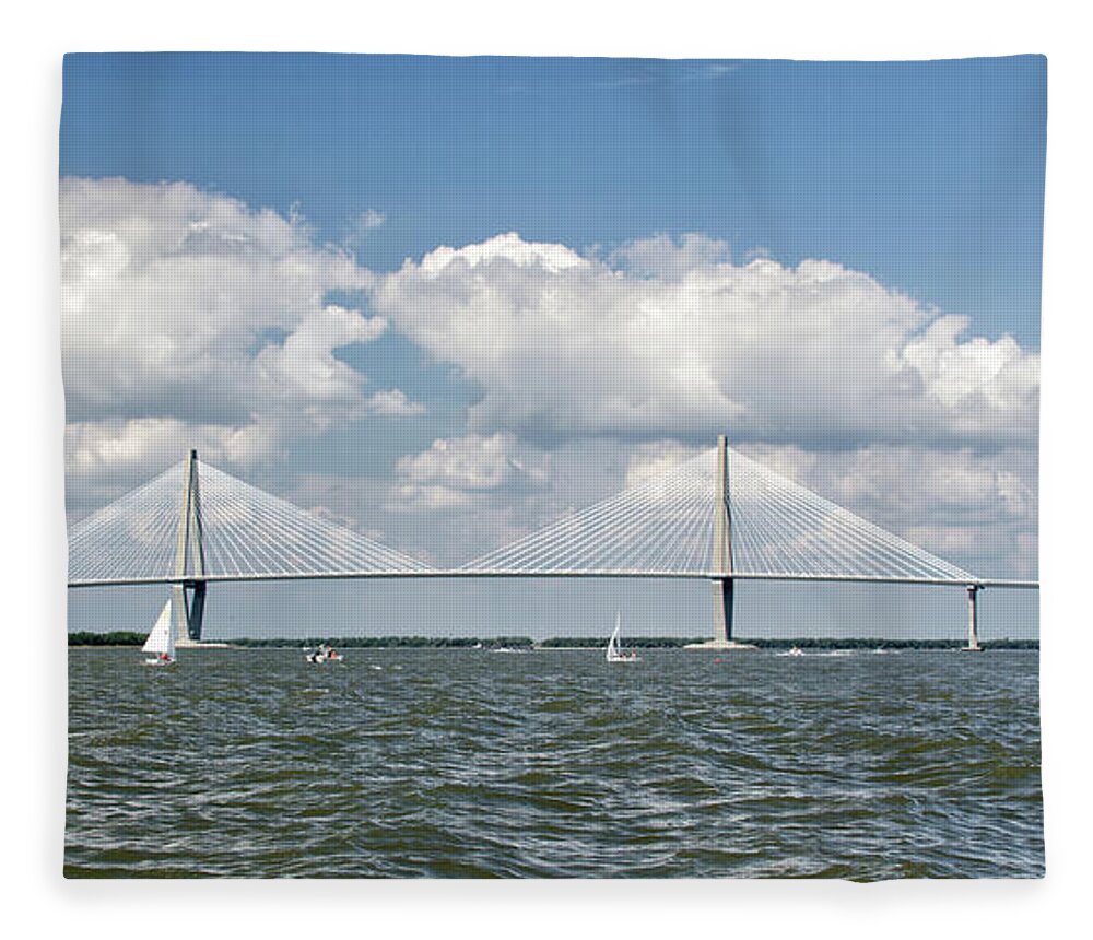Arthur Ravenel Jr. Bridge Fleece Blanket featuring the photograph Beautiful Day to Sail by Dale Powell