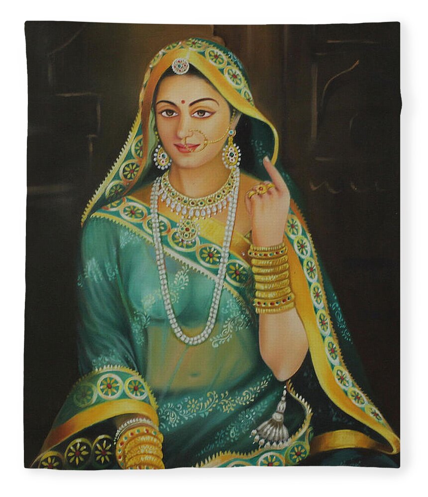 Beautiful Lady Pincess Woman Portrait Rajasthani Theme Oil ...