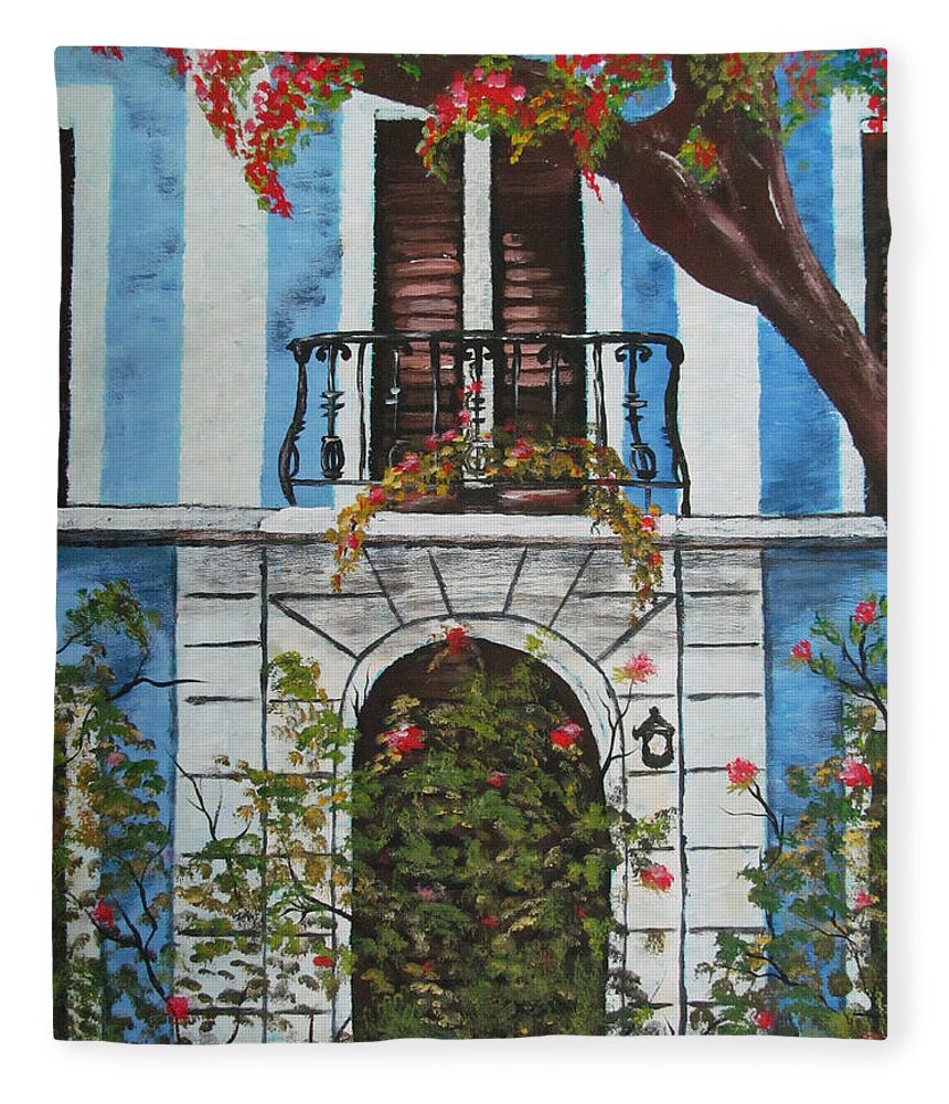 Old San Juan Architecture Fleece Blanket featuring the painting Beauty in Old San Juan by Gloria E Barreto-Rodriguez