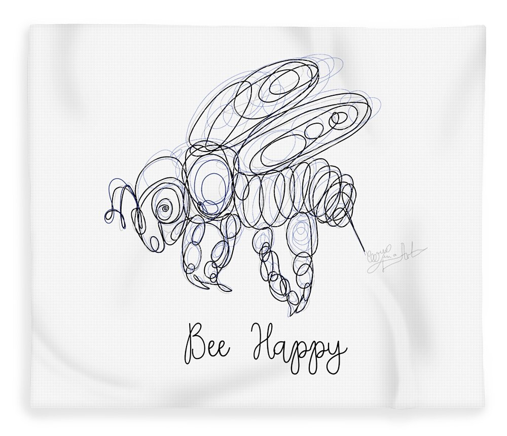 Bee Fleece Blanket featuring the drawing Bee Happy Sketch by Lena Owens - OLena Art Vibrant Palette Knife and Graphic Design