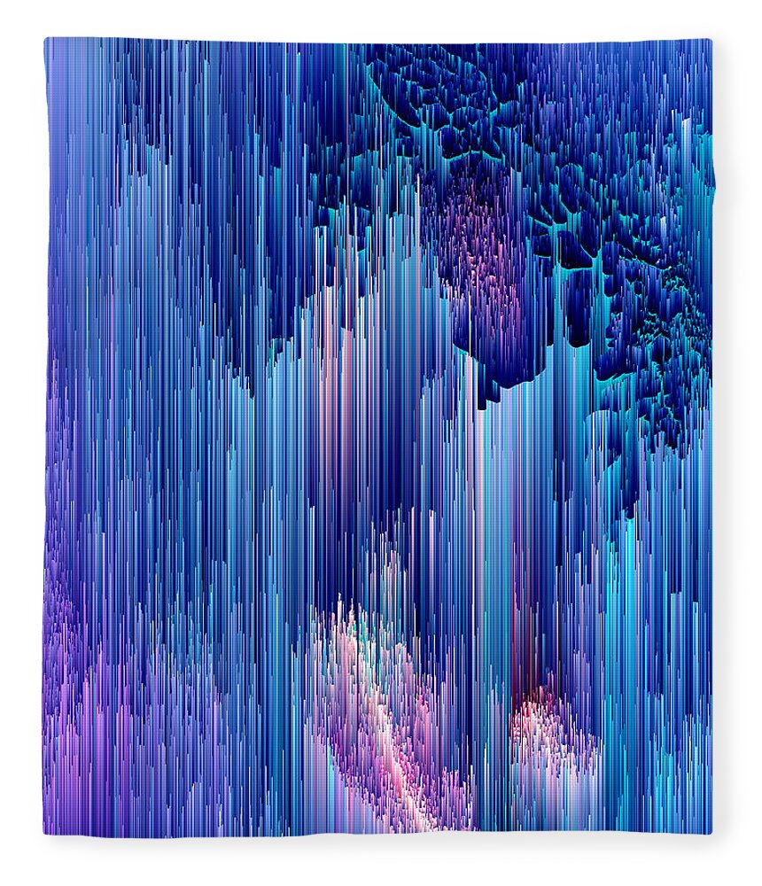 Glitch Fleece Blanket featuring the digital art Beglitched Waterfall - Pixel Art by Jennifer Walsh