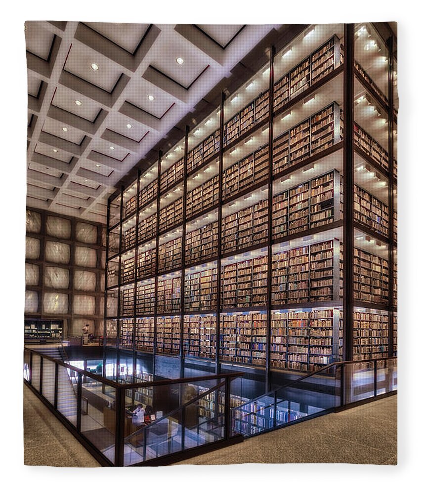 Yale University Library Fleece Blanket featuring the photograph Beinecke Rare Book and Manuscript Library by Susan Candelario