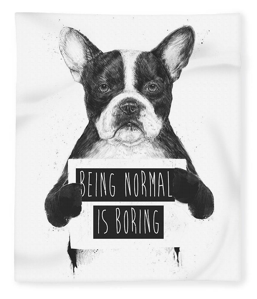 Bulldog Fleece Blanket featuring the drawing Being normal is boring by Balazs Solti