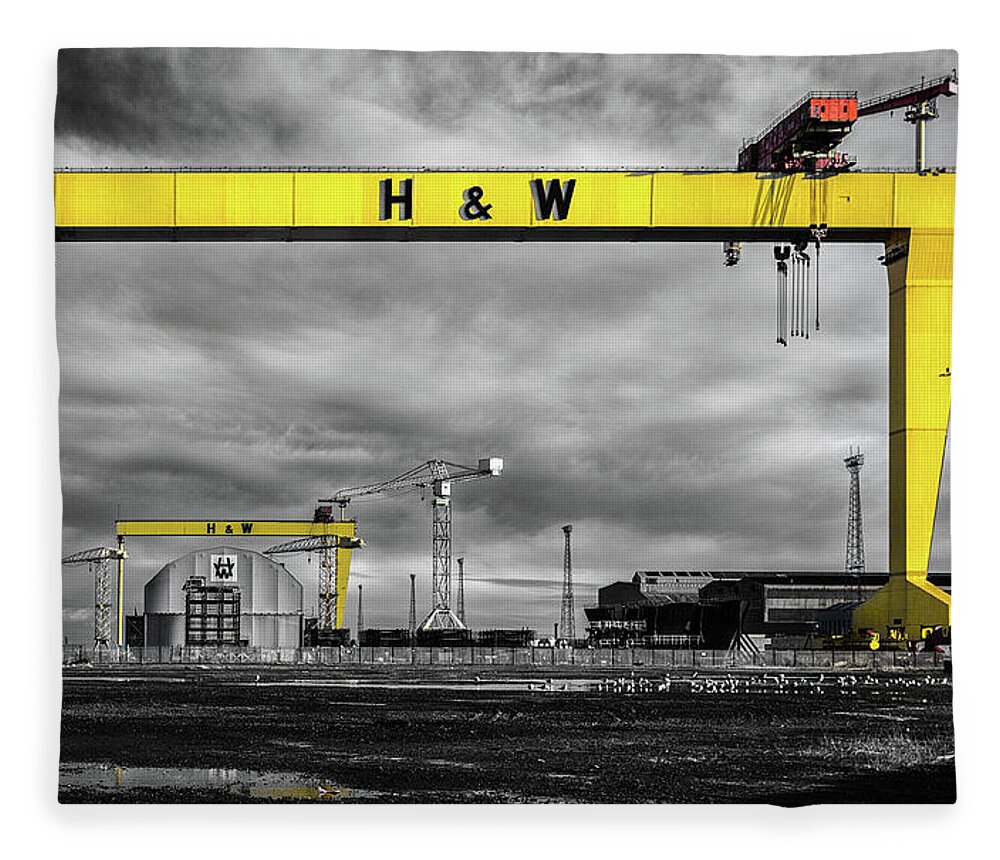Belfast Fleece Blanket featuring the photograph Belfast Shipyard 3 by Nigel R Bell