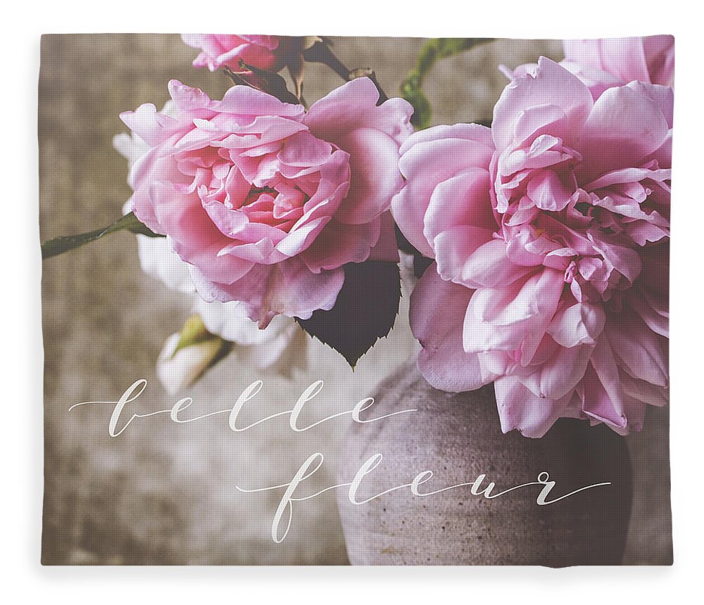 Floral Art Fleece Blanket featuring the digital art Belle Fleur Pink Peonies by Michele Slaughter