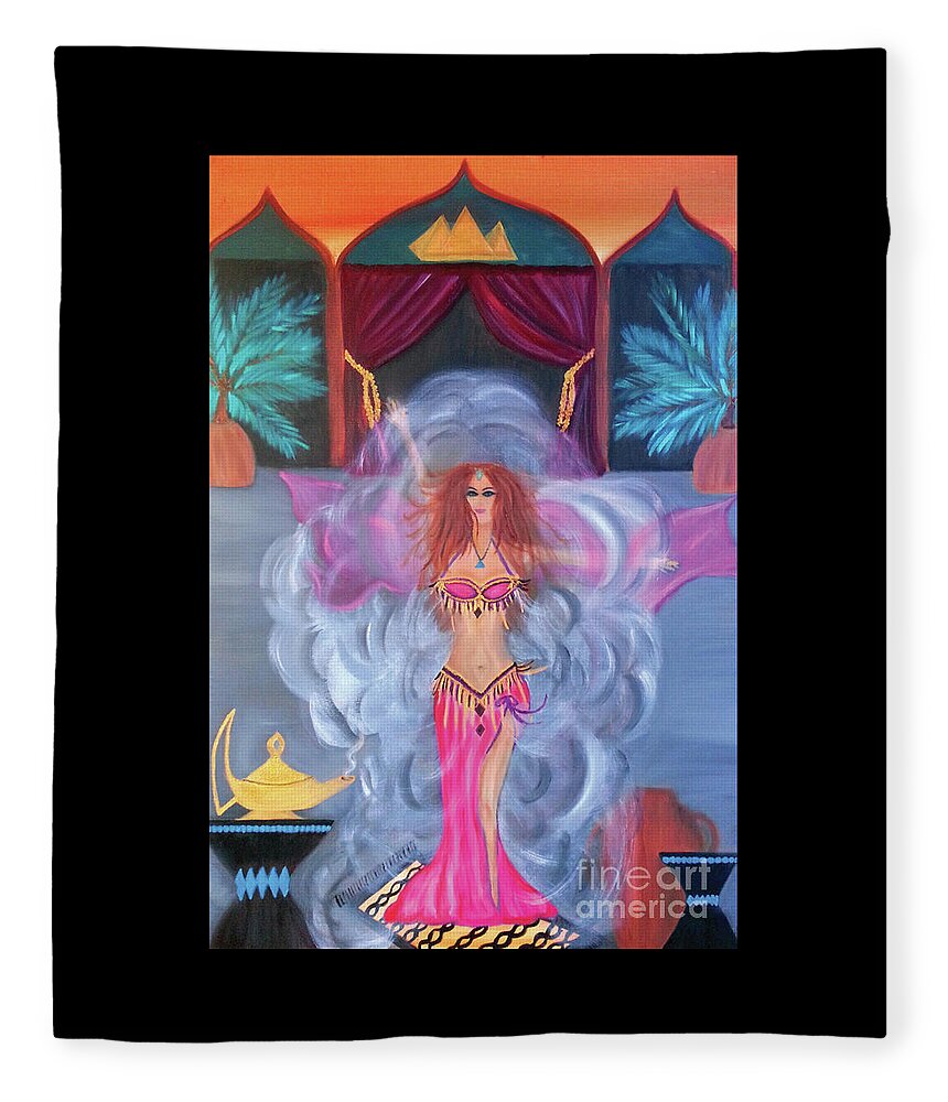 Belly Dance Fleece Blanket featuring the painting Belly Dance Genie by Artist Linda Marie