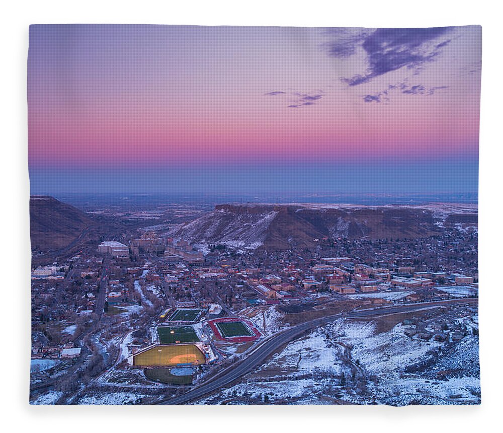 Sky Fleece Blanket featuring the photograph Belt of Venus over Golden Colorado by Darren White