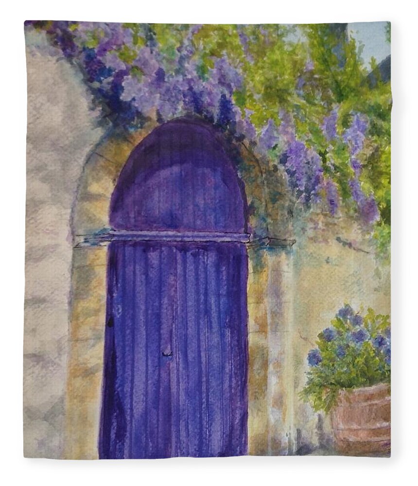 Doorway Fleece Blanket featuring the painting Beyond the Purple Door by Cheryl Wallace