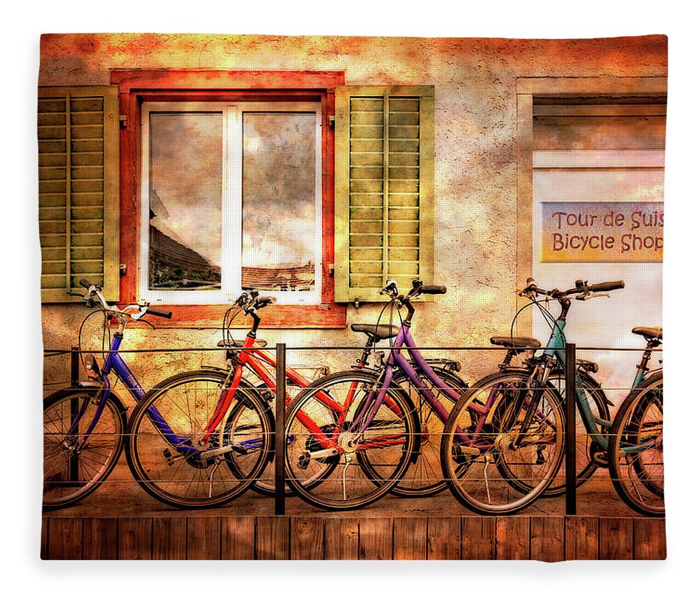 Bike Fleece Blanket featuring the photograph Bicycle Line-Up by Debra and Dave Vanderlaan