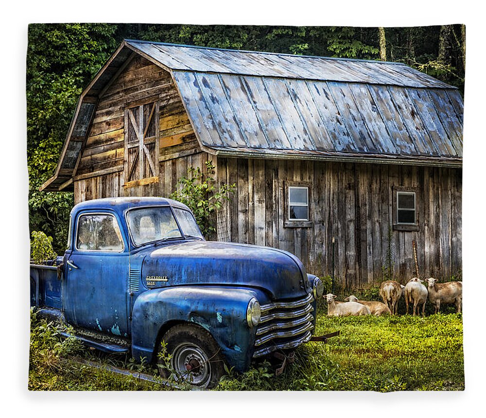 1940s Fleece Blanket featuring the photograph Big Blue at the Farm by Debra and Dave Vanderlaan