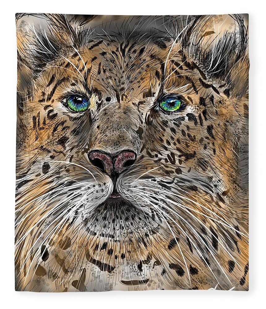 Leopard Fleece Blanket featuring the digital art Big Cat by Darren Cannell