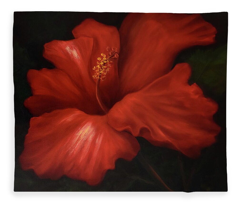 Hibiscus Fleece Blanket featuring the painting Big Red by Lynne Pittard
