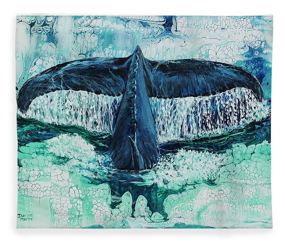 Whale Fleece Blanket featuring the painting Big Splash On Maui by Darice Machel McGuire