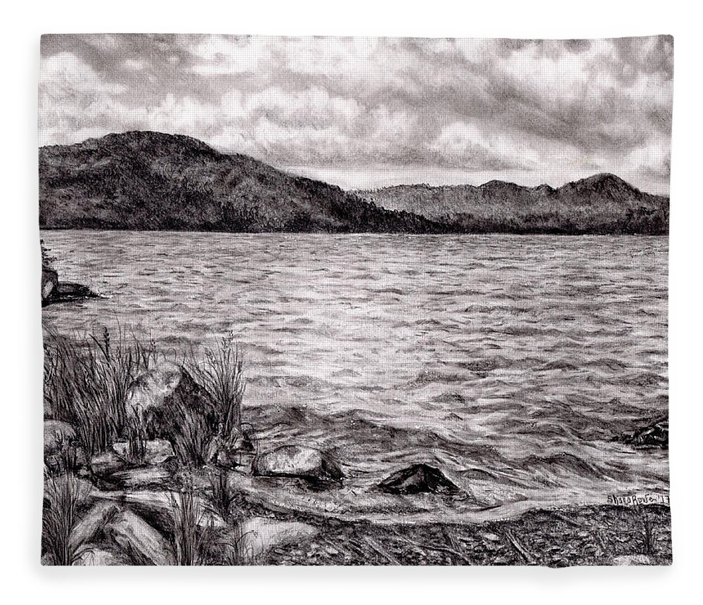Lake Fleece Blanket featuring the drawing Big Wood Lake by Shana Rowe Jackson