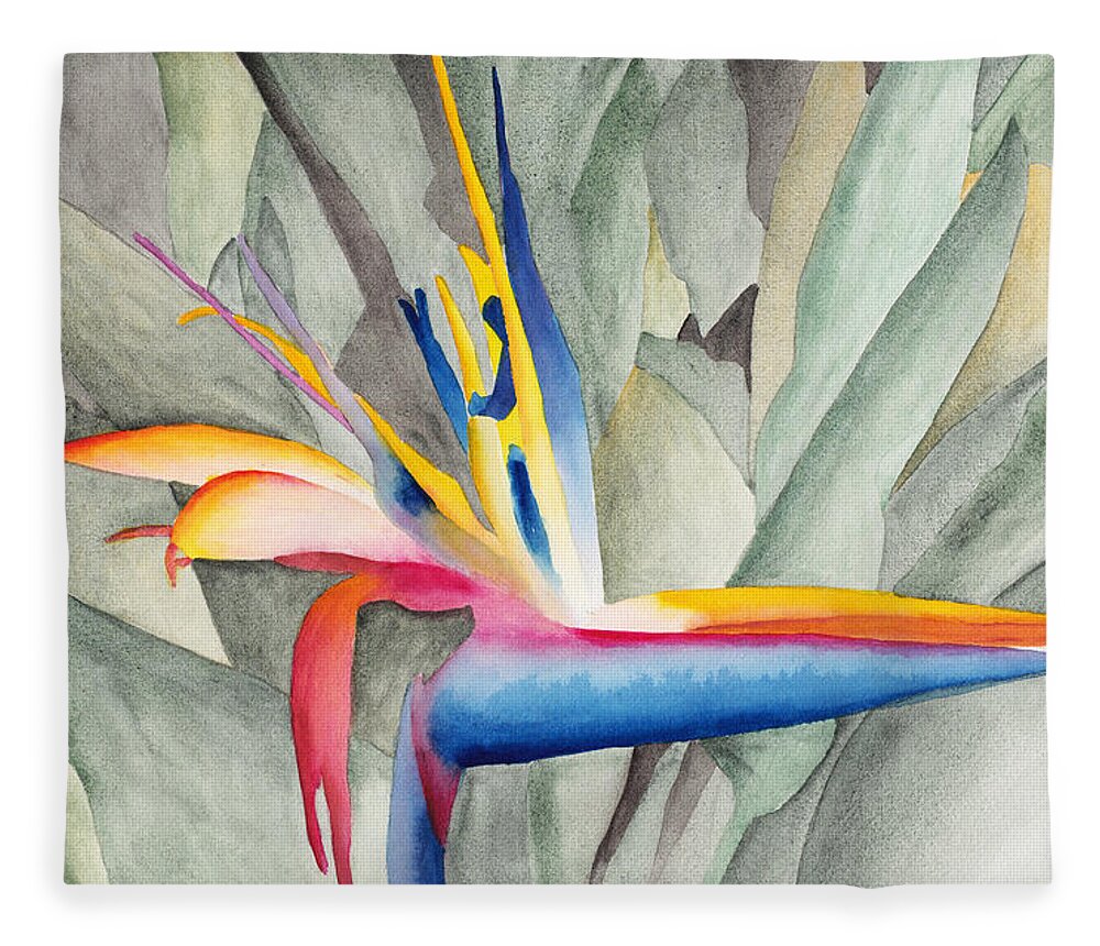 Bird Fleece Blanket featuring the painting Bird Of Paradise by Ken Powers