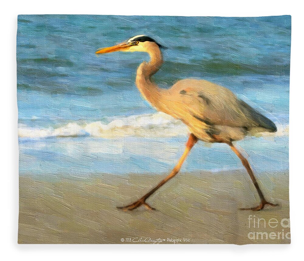 Blue Heron Fleece Blanket featuring the painting Bird with a Purpose by Chris Armytage
