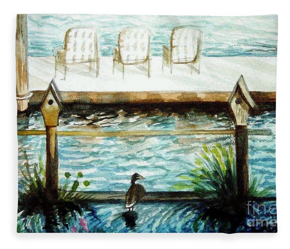 Birdhouse Fleece Blanket featuring the painting Birdhouse Haven by Elizabeth Robinette Tyndall