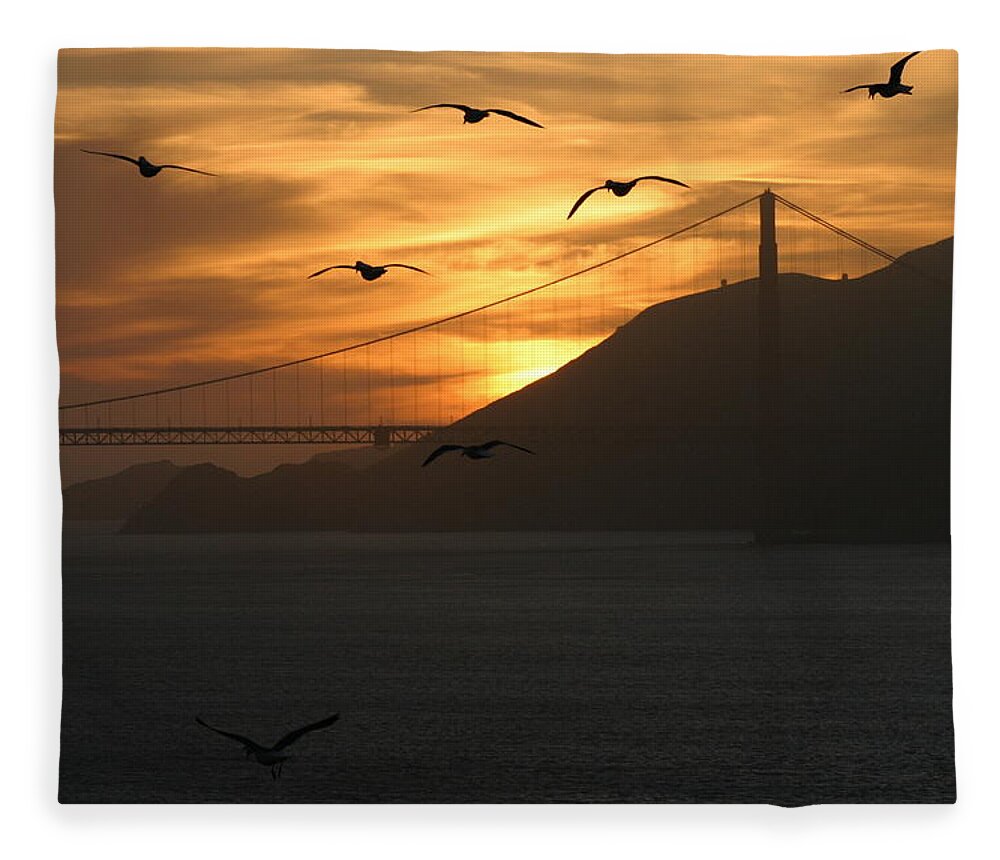 Golden Gate Bridge Fleece Blanket featuring the photograph Birds by the Bay by Jeff Floyd CA