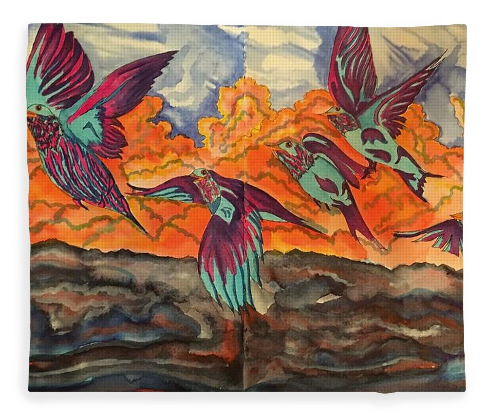 Birds Fleece Blanket featuring the drawing Birds in Flight by Angela Weddle