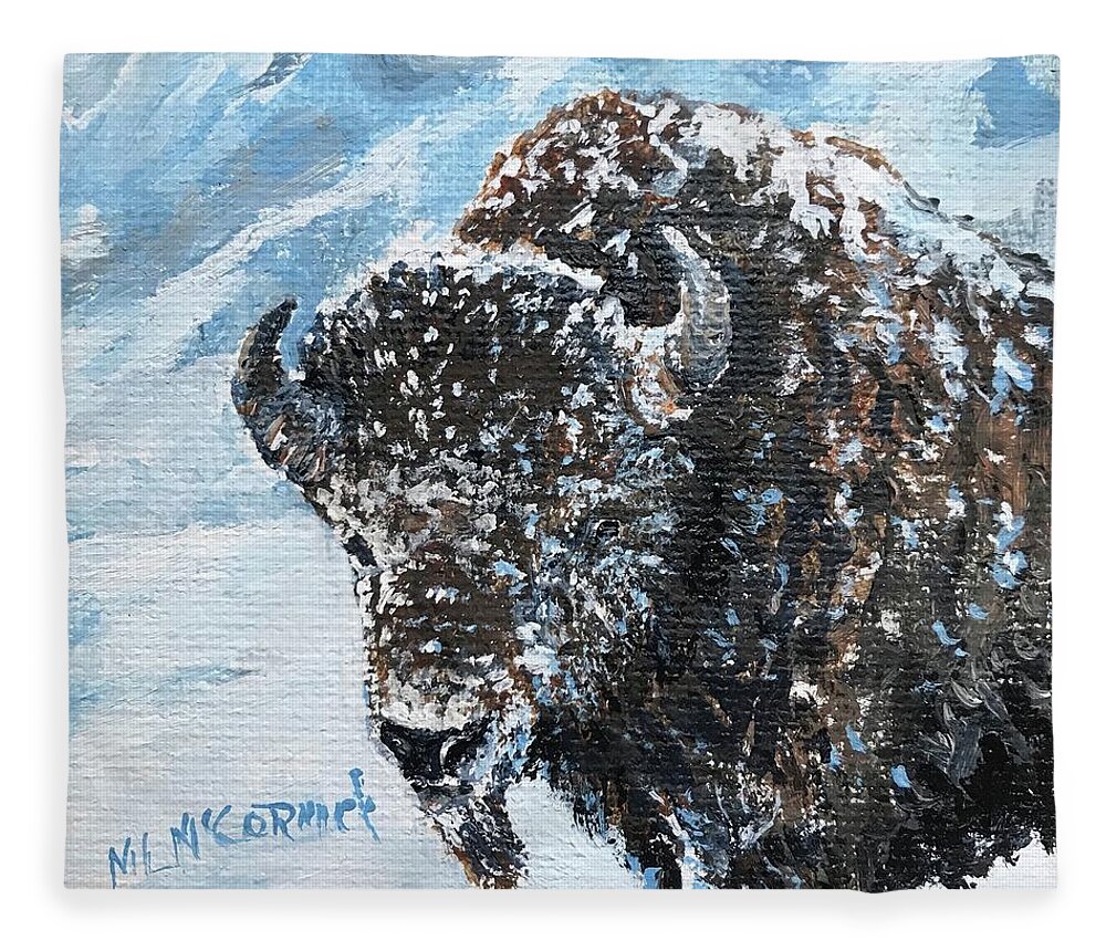 Bison Fleece Blanket featuring the painting Bison of the Tetons by ML McCormick