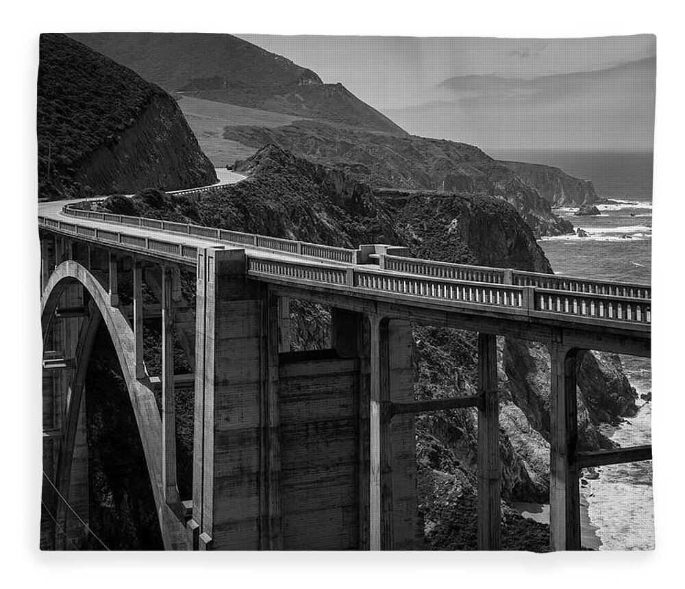Pacific Fleece Blanket featuring the photograph Bixby Bridge Big Sur II BW by David Gordon