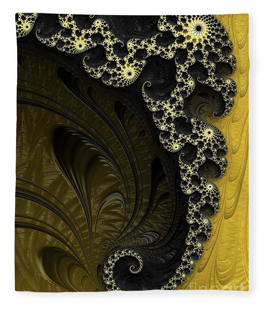 Fractal Fleece Blanket featuring the digital art Black and Gold Elegance by Elaine Teague