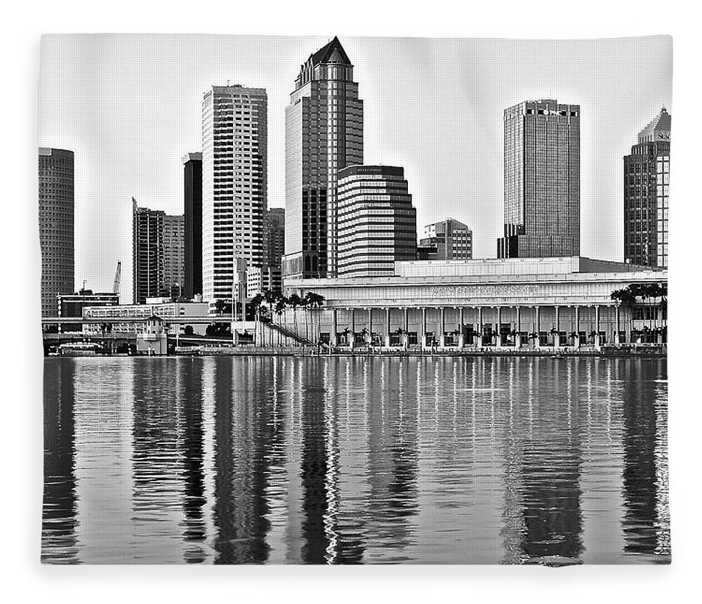 Tampa Fleece Blanket featuring the photograph Black and White in the Heart of Tampa Bay by Frozen in Time Fine Art Photography