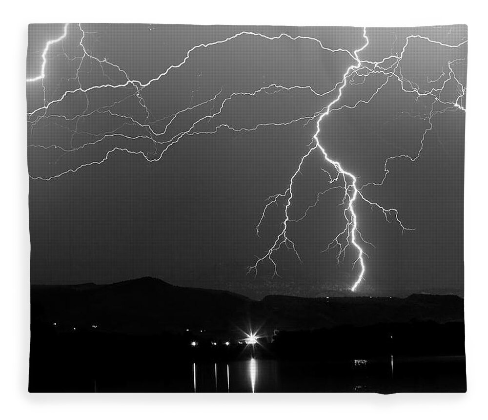 Lightning Fleece Blanket featuring the photograph Black and White Massive Lightning Strikes by James BO Insogna