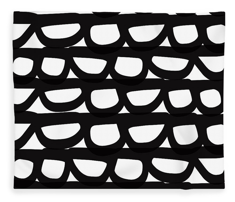 Modern Fleece Blanket featuring the mixed media Black and White Pebbles- art by Linda Woods by Linda Woods
