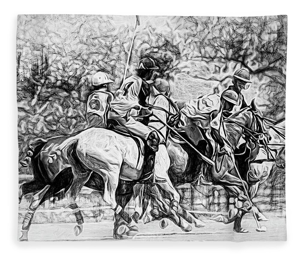 Alicegipsonphotographs Fleece Blanket featuring the photograph Black And White Polo Hustle by Alice Gipson