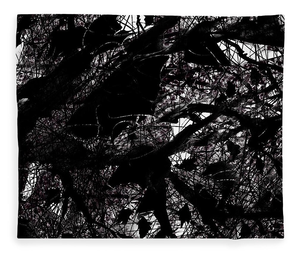 Abstract Fleece Blanket featuring the digital art Black and White by William Russell Nowicki