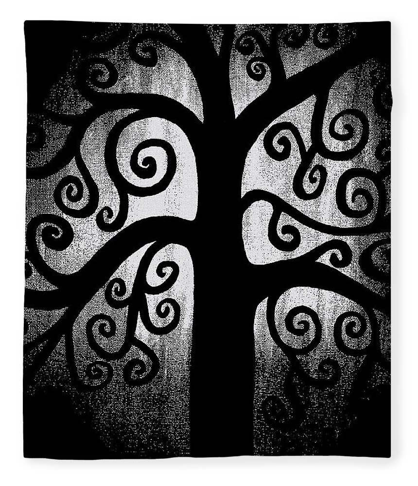 Black And White Fleece Blanket featuring the painting Black and White Tree by Angelina Tamez