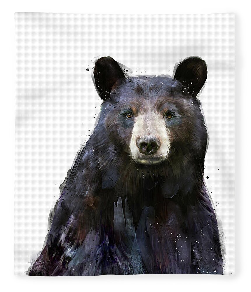 Bear Fleece Blanket featuring the painting Black Bear by Amy Hamilton
