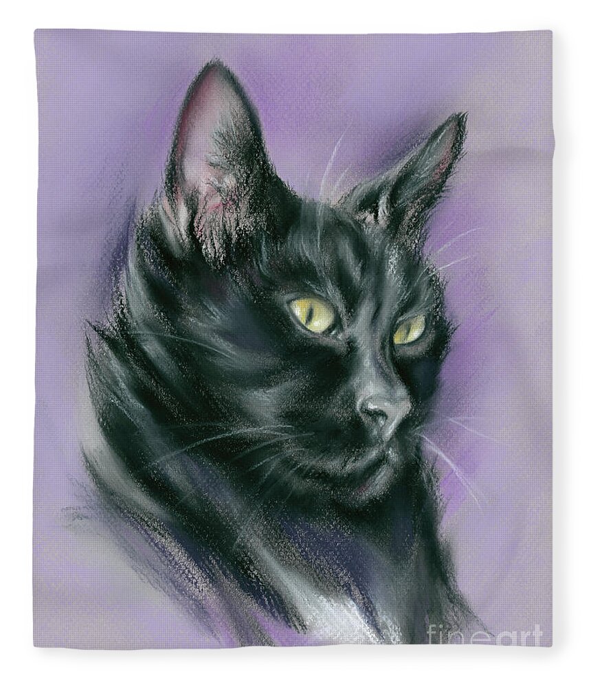Cat Fleece Blanket featuring the painting Black Cat Sith by MM Anderson