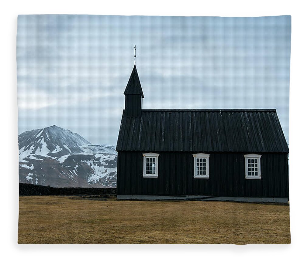 Budir Church Fleece Blanket featuring the photograph Black church of Budir, Iceland by Michalakis Ppalis
