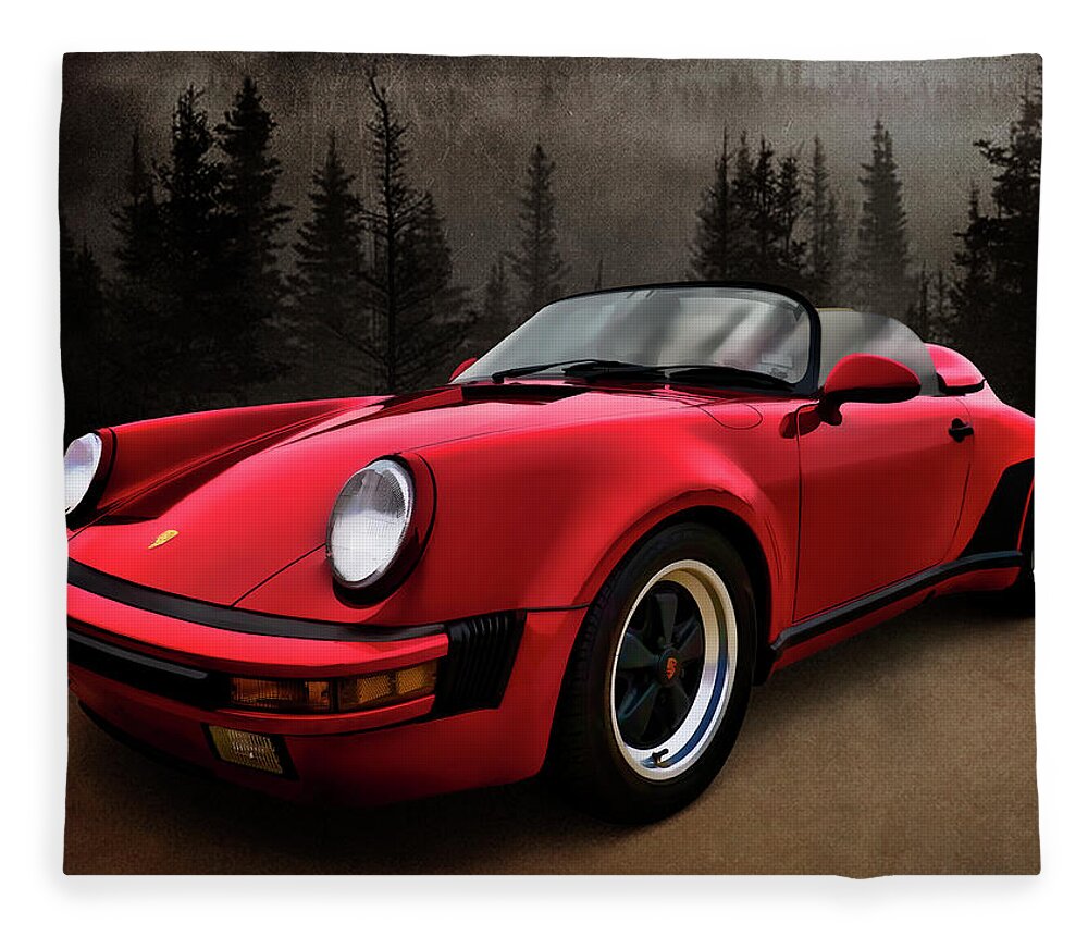German Fleece Blanket featuring the digital art Black Forest - Red Speedster by Douglas Pittman