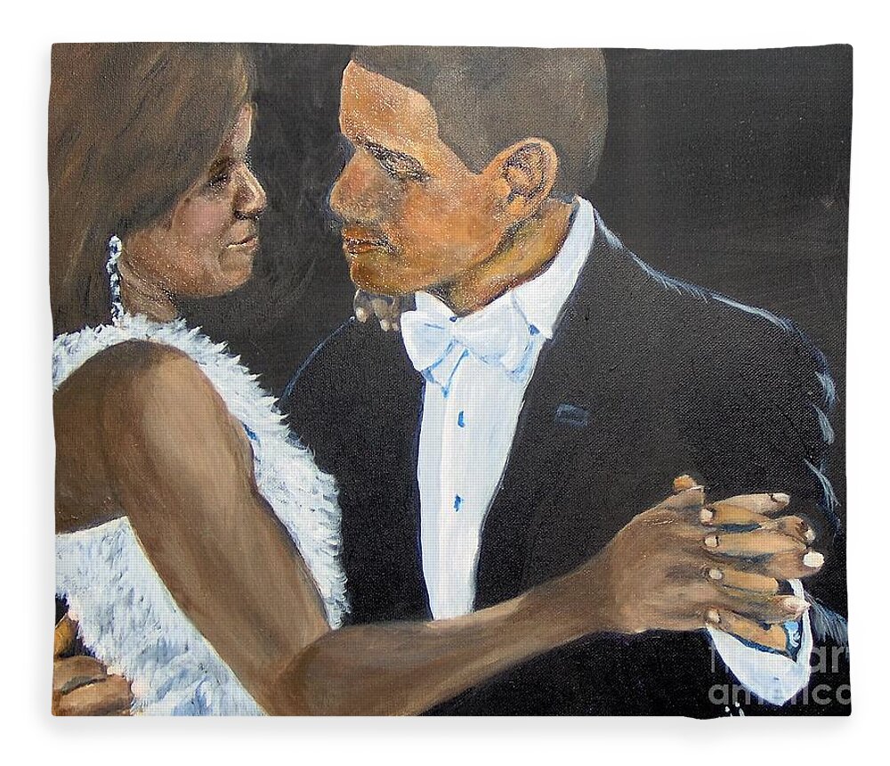 Barack Obama Fleece Blanket featuring the painting Black Love is Black Power by Saundra Johnson