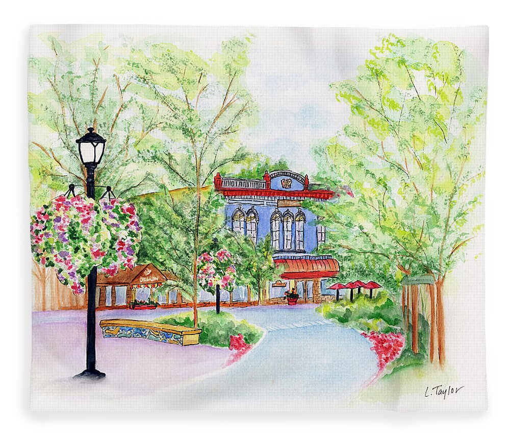 Black Sheep Pub Fleece Blanket featuring the painting Black Sheep on the Plaza by Lori Taylor
