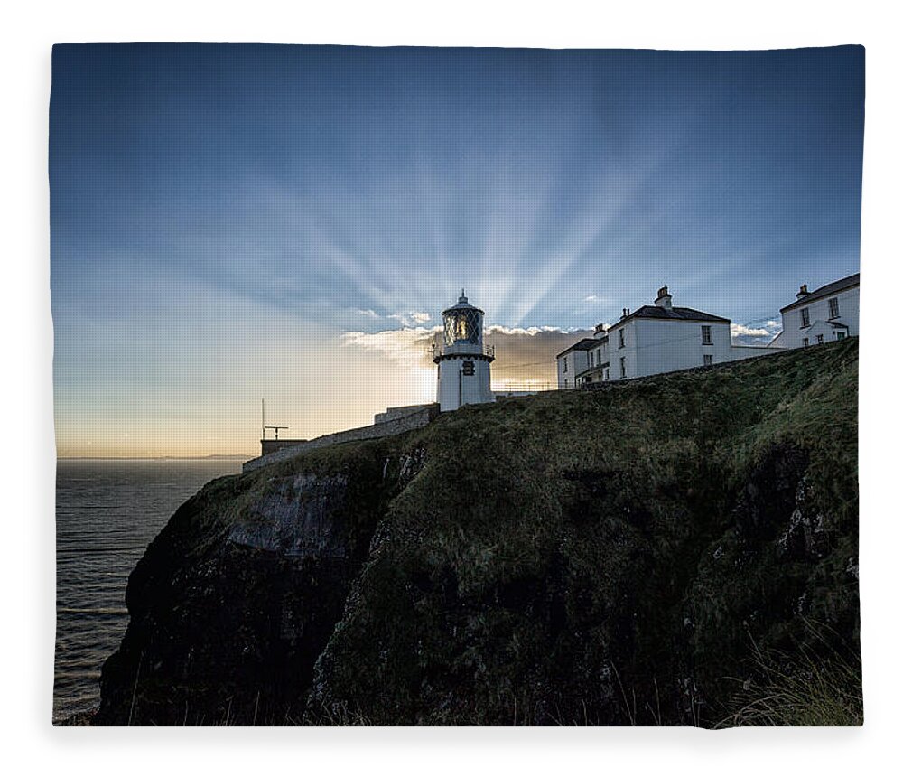 Lighthouse Fleece Blanket featuring the photograph Blackhead Lighthouse Sunset by Nigel R Bell
