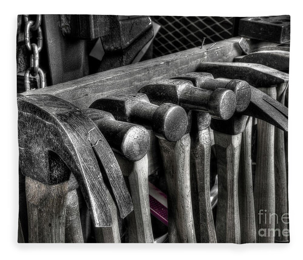 Hammers Fleece Blanket featuring the photograph Blacksmith Hammers by Mike Eingle