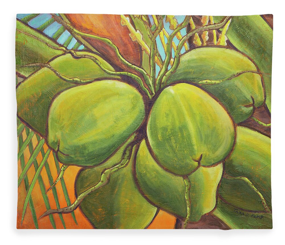 Coconut Bliss Fleece Blanket featuring the painting Blissful Coconuts by Tara D Kemp