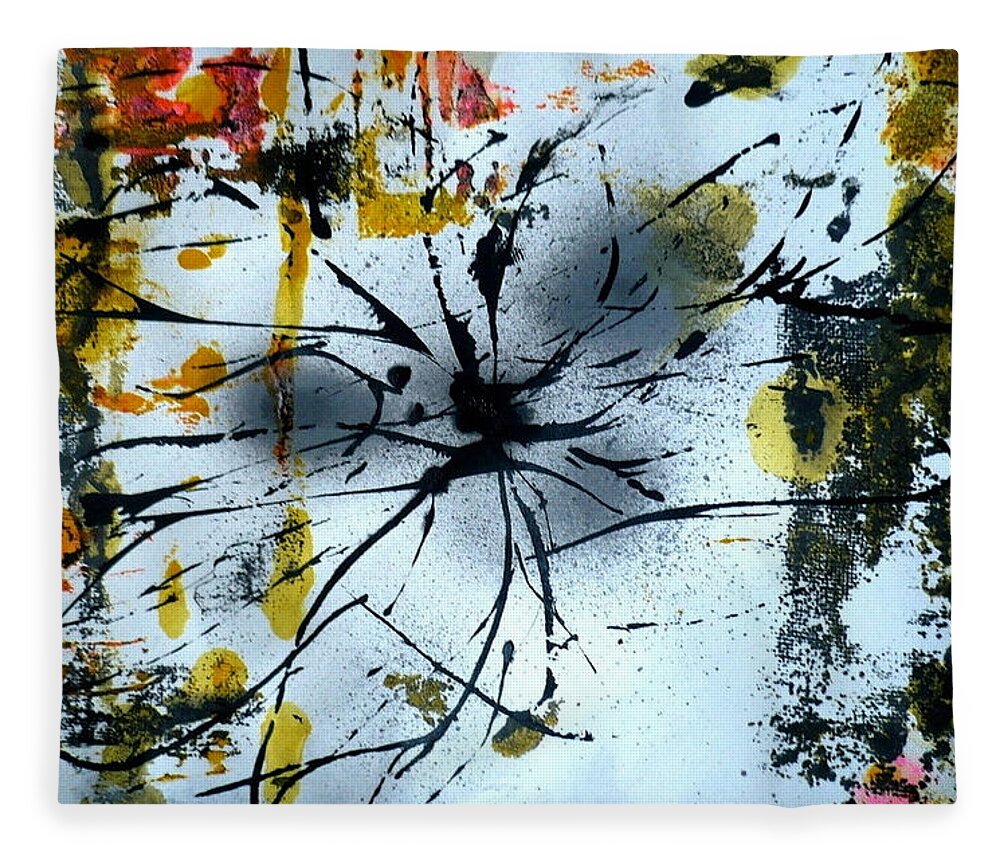 Yellow Fleece Blanket featuring the painting Bloom Abstract by 'REA' Gallery