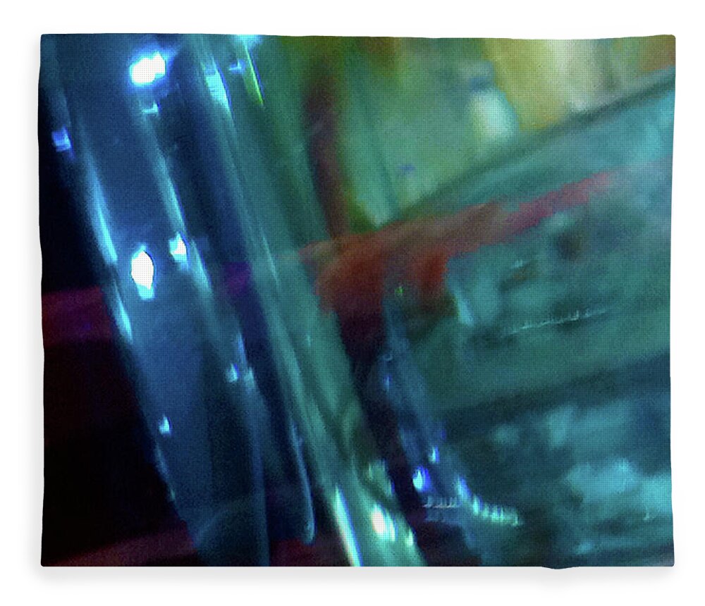 Light Painting Fleece Blanket featuring the photograph Blu Reflections Refractions by Kathy Corday