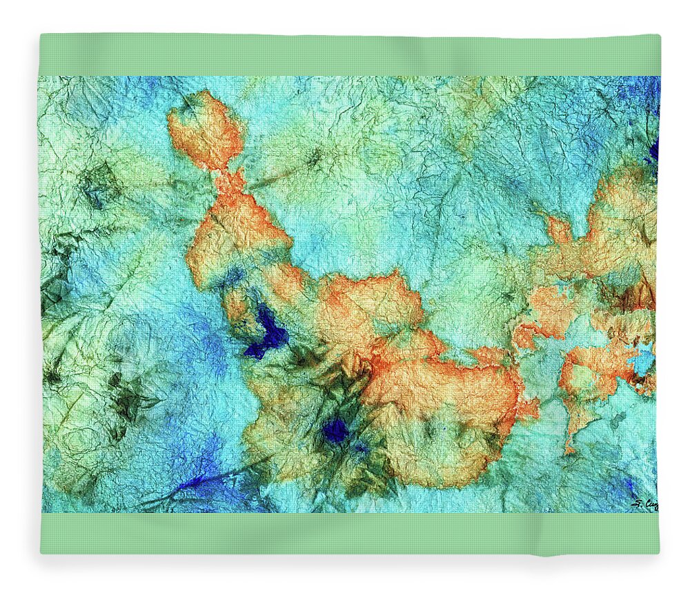 Teal Fleece Blanket featuring the painting Blue And Orange Abstract - Time Dance - Sharon Cummings by Sharon Cummings