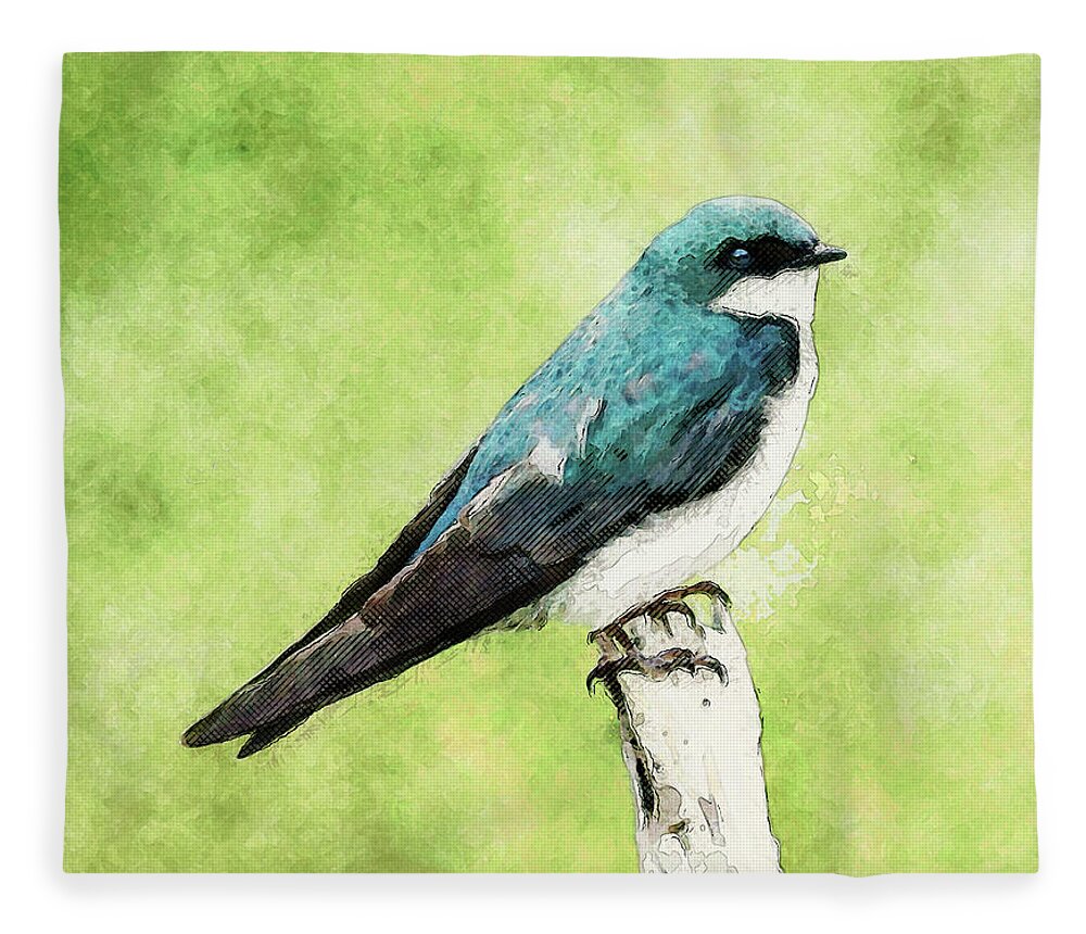 Bird Fleece Blanket featuring the mixed media Blue Bird by Phil Perkins