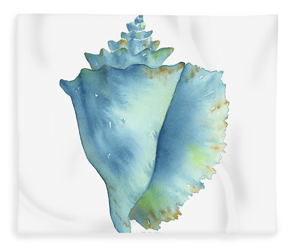 Conch Shell Fleece Blanket featuring the painting Blue Conch Shell by Amy Kirkpatrick