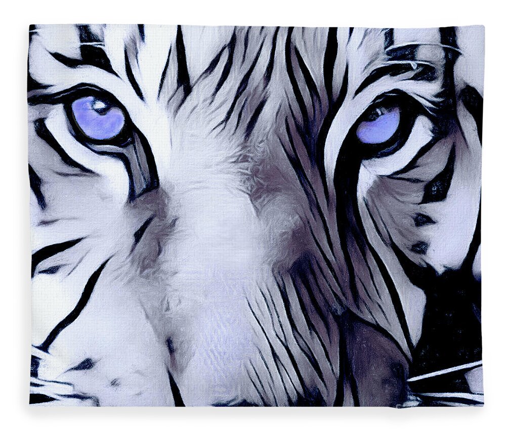 Blue-eyed Fleece Blanket featuring the painting Blue Eyed Tiger by Alicia Hollinger