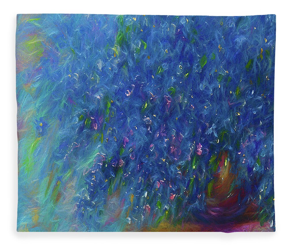 Abstract Paitning Fleece Blanket featuring the digital art Blue Flowers Abstract by OLena Art by Lena Owens - Vibrant DESIGN