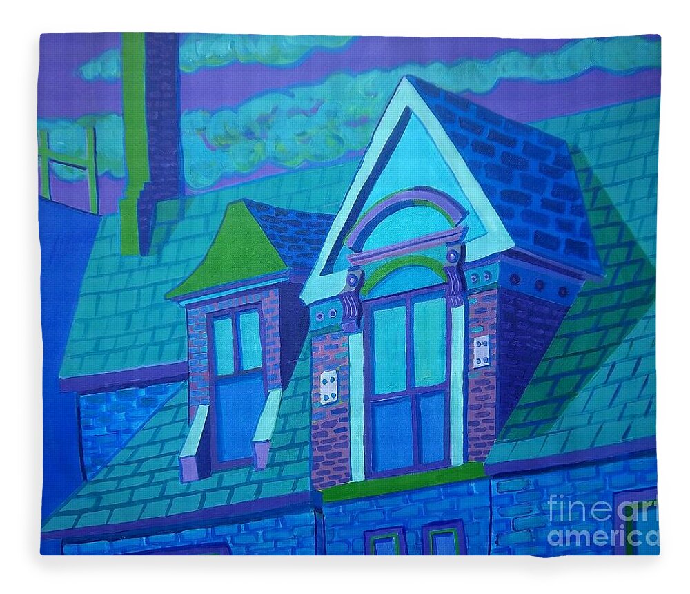 Blue Fleece Blanket featuring the painting Blue Gloucester Rooftop by Debra Bretton Robinson
