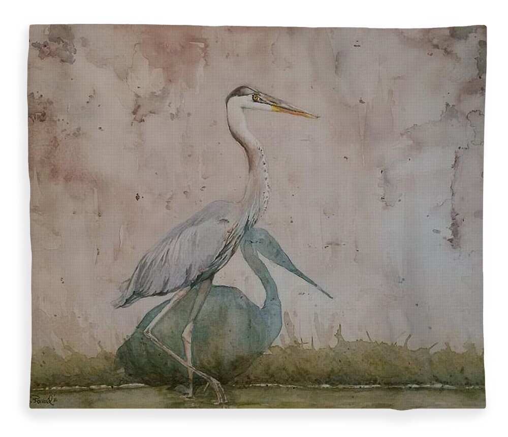 Blue Heron Fleece Blanket featuring the painting Blue Heron by Sheila Romard